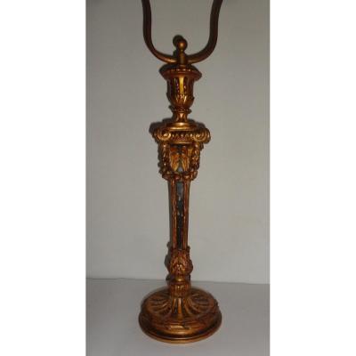 Pied De Lampe En Bois Sculpté Doré Style Louis XVI