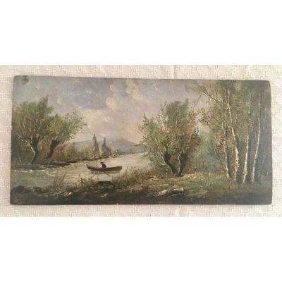 Peinture Paysage Sur Bois Fin XIX 