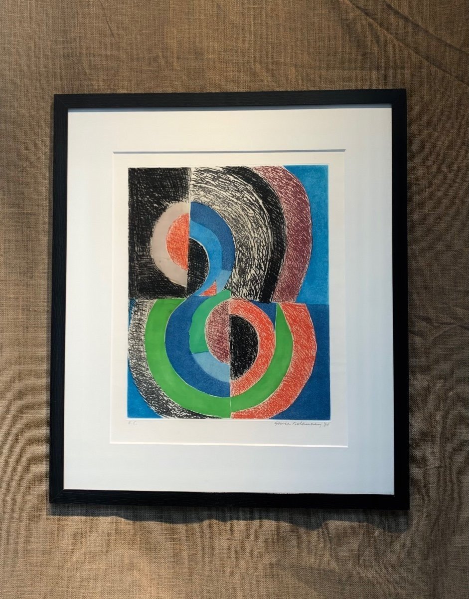 Sonia Delaunay With Mys, 1970 Etching