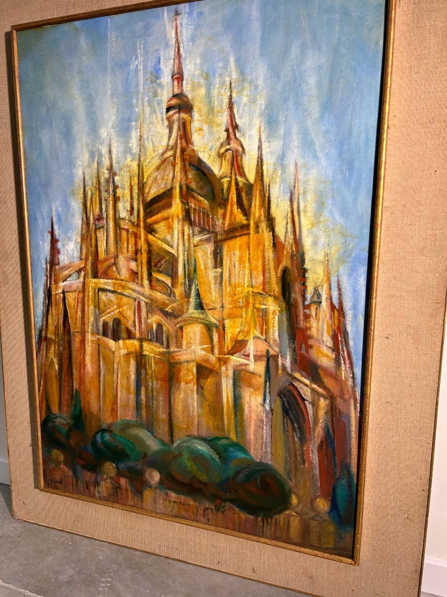 André Vidal - The Church - Oil On Canvas From 1960-photo-3