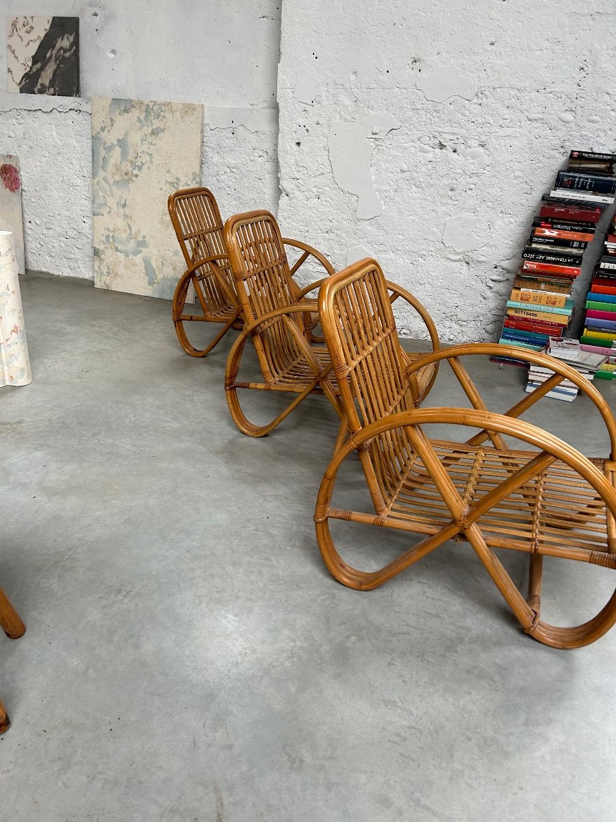 3 Rattan Armchairs Attributed To Paul Frankl-photo-2