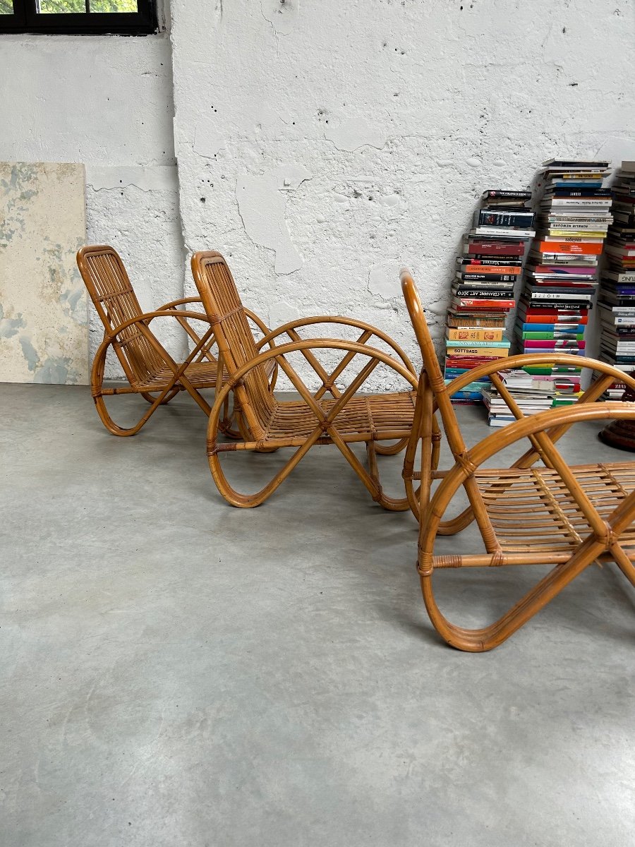 3 Rattan Armchairs Attributed To Paul Frankl-photo-3