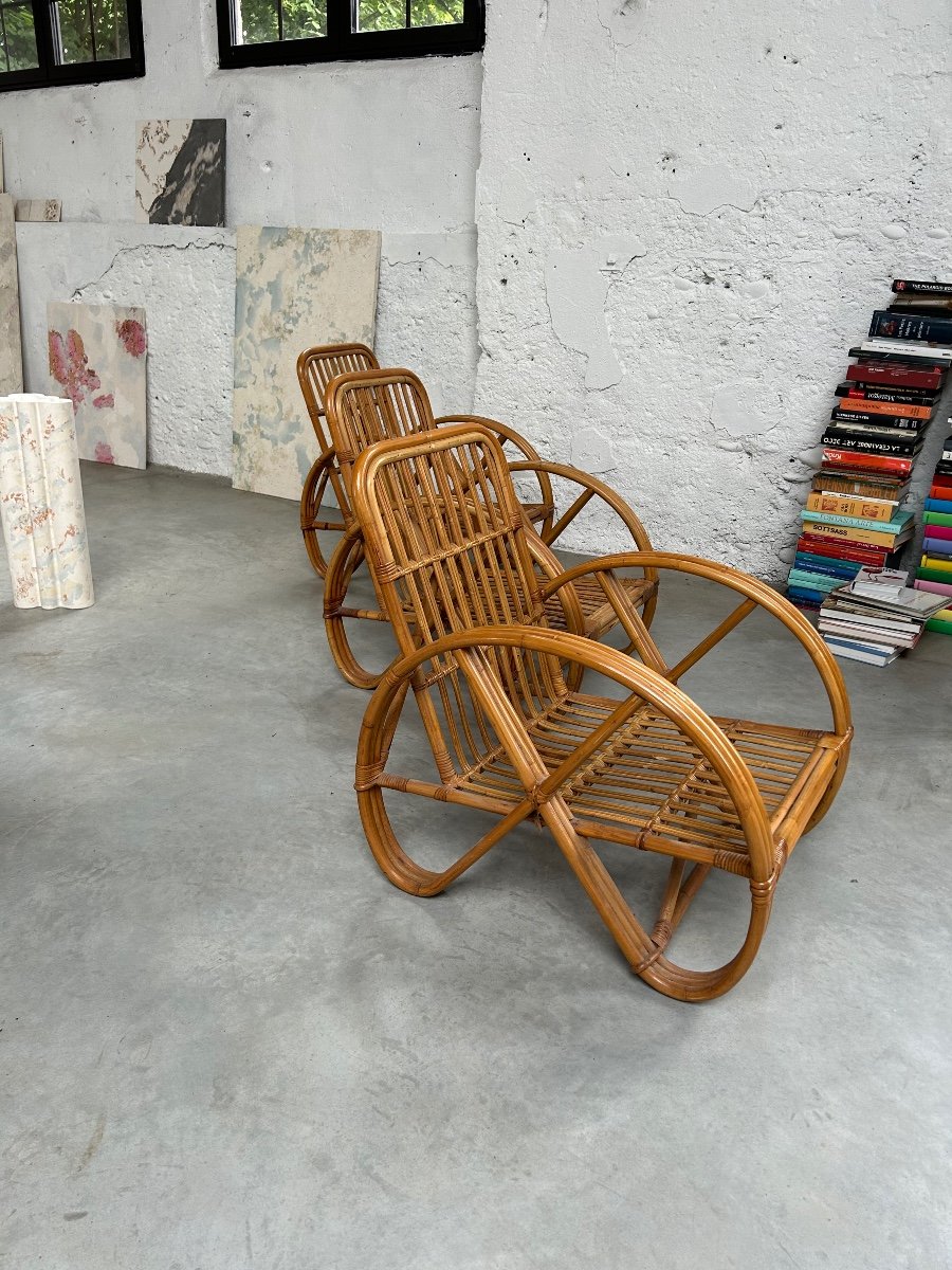 3 Rattan Armchairs Attributed To Paul Frankl-photo-3