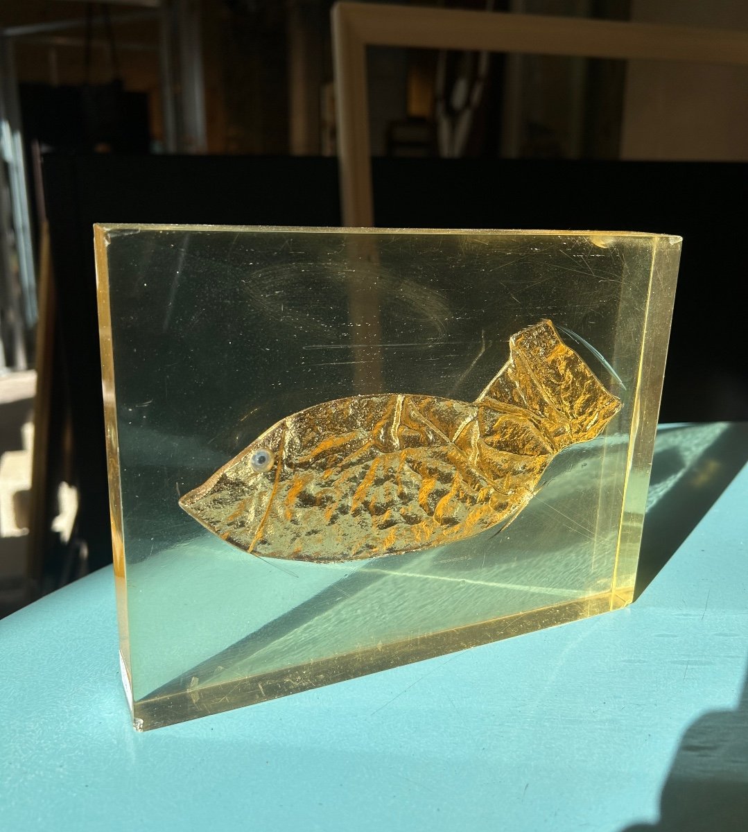 Roger Bezombes - Poisson En Bronze Dans Plexiglass