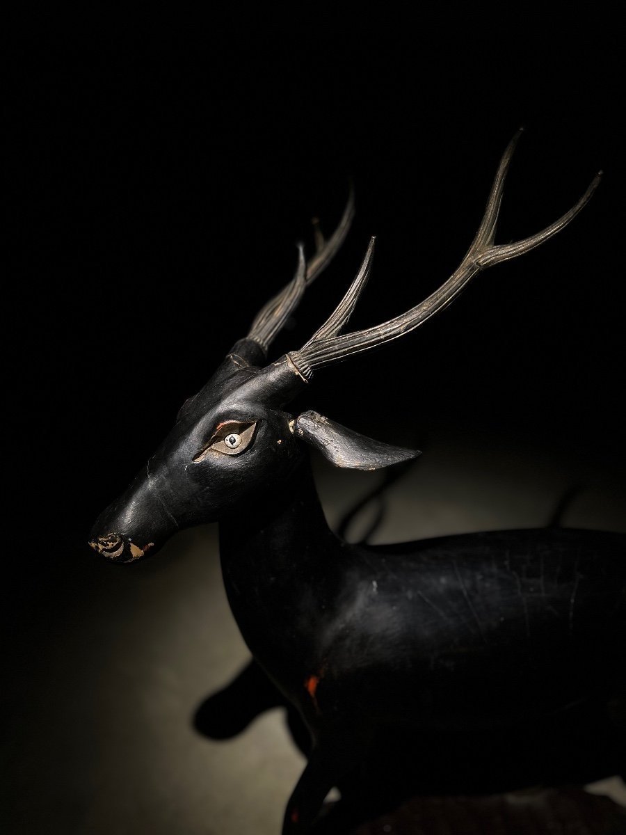 Large Lacquered Wood Deer Sculpture-photo-7