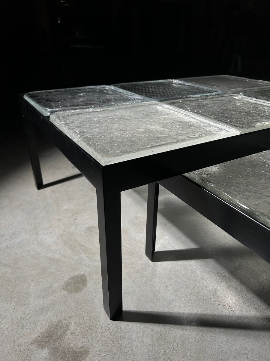 Paire De Tables Basses Gigognes En Dalles De Verre Saint Gobain-photo-7