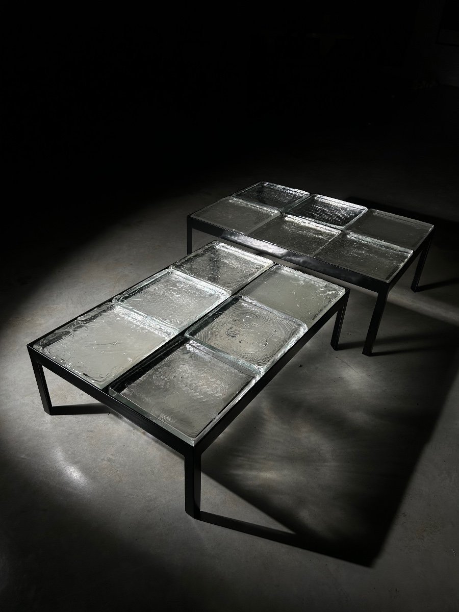 Paire De Tables Basses Gigognes En Dalles De Verre Saint Gobain-photo-8