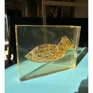 Roger Bezombes - Poisson En Bronze Dans Plexiglass