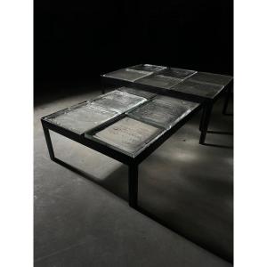 Paire De Tables Basses Gigognes En Dalles De Verre Saint Gobain