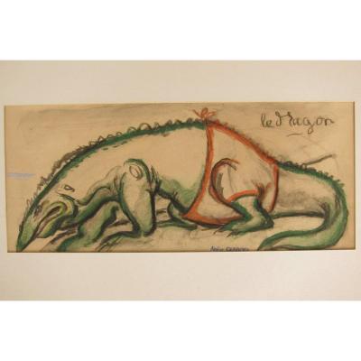 Watercolor Of A Dragon Of Gus Bofa