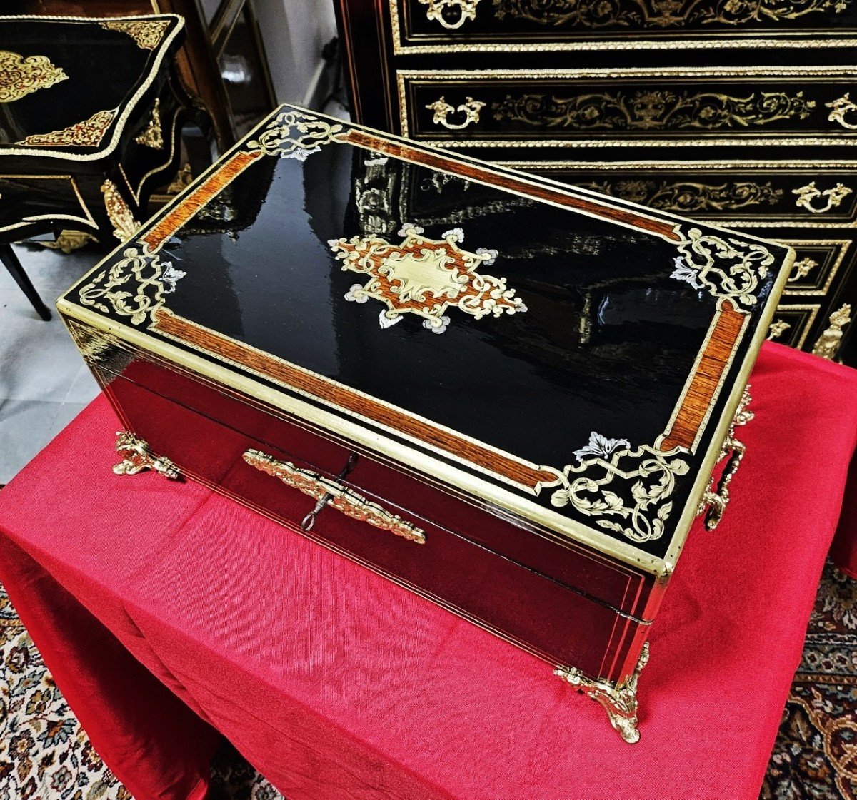 Très Grand Coffret Ou Boite En Marqueterie Boulle époque Napoléon III Napoleon 3-photo-2