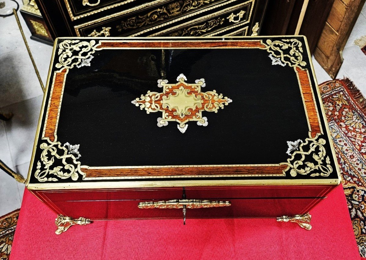 Très Grand Coffret Ou Boite En Marqueterie Boulle époque Napoléon III Napoleon 3-photo-3