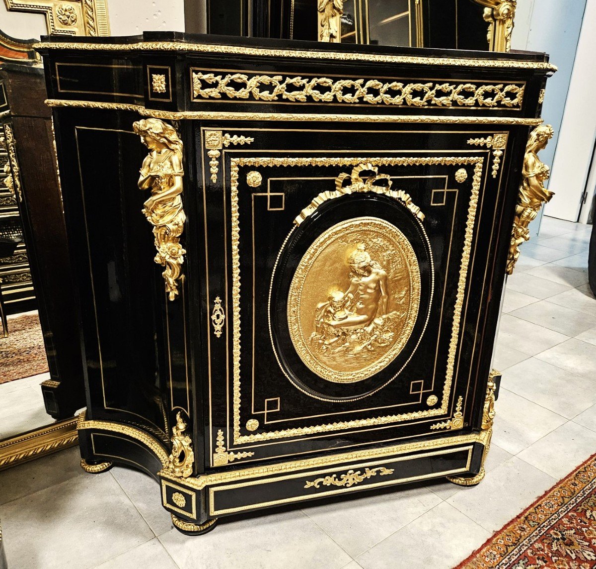 Important Meuble d'Appui A Galbe Concave Marqueterie Boulle époque Napoléon 3 Napoleon III-photo-6