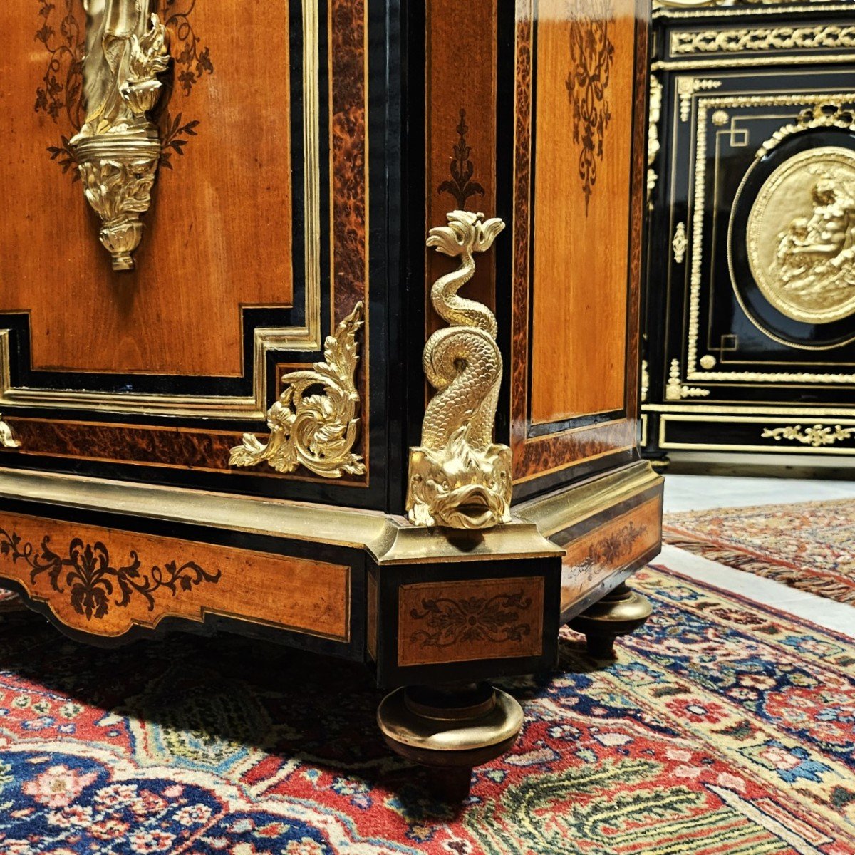 Diehl Support Cabinet In Marquetry, Bronzes Signed Picard, Th. Napoleon III Napoleon 3 Boulle-photo-2