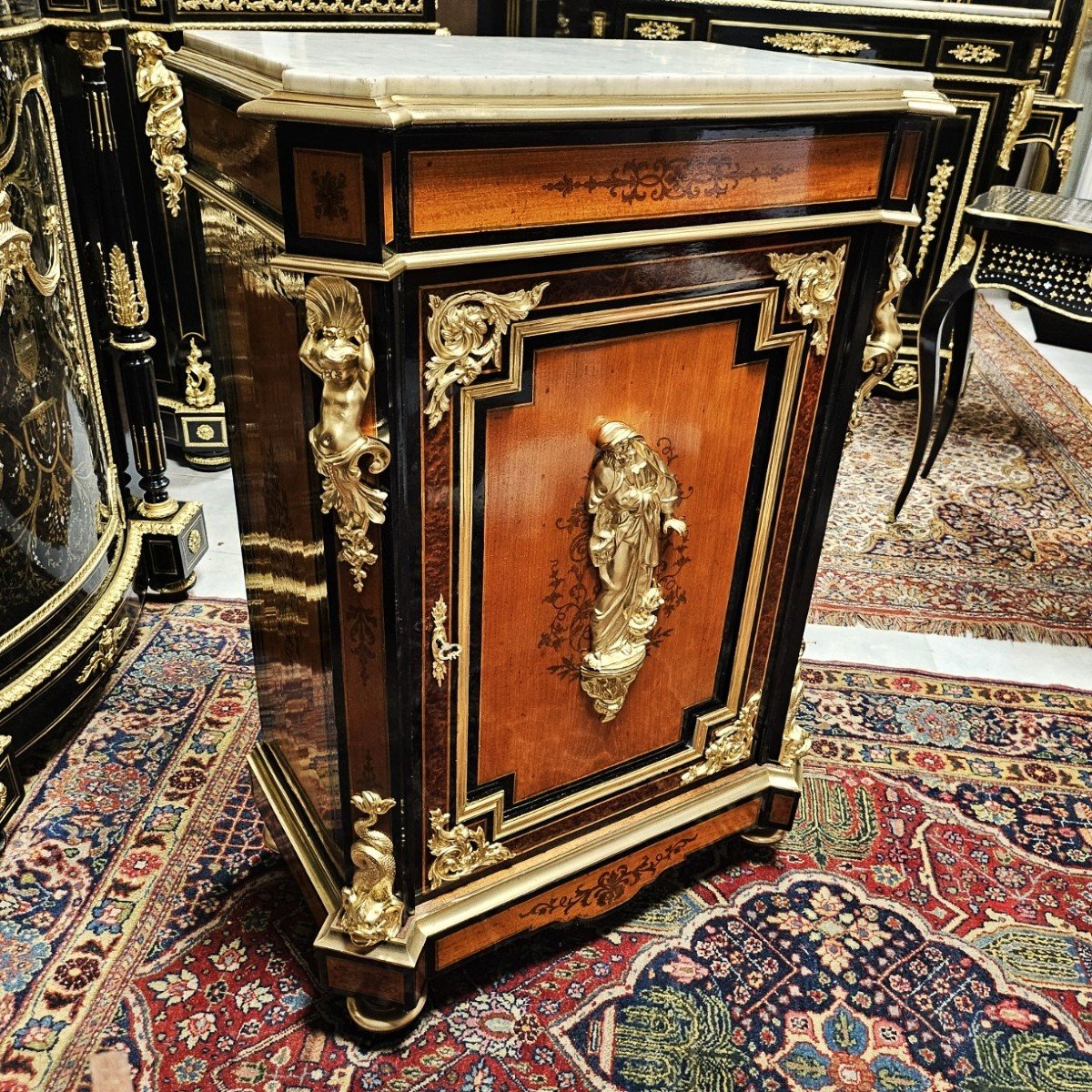 Diehl Support Cabinet In Marquetry, Bronzes Signed Picard, Th. Napoleon III Napoleon 3 Boulle-photo-4