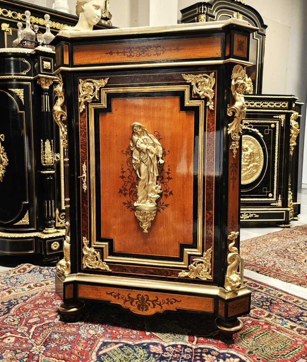 Diehl Support Cabinet In Marquetry, Bronzes Signed Picard, Th. Napoleon III Napoleon 3 Boulle-photo-1