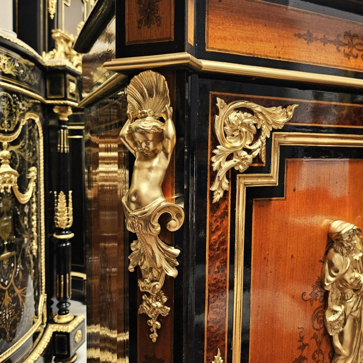 Diehl Support Cabinet In Marquetry, Bronzes Signed Picard, Th. Napoleon III Napoleon 3 Boulle-photo-3