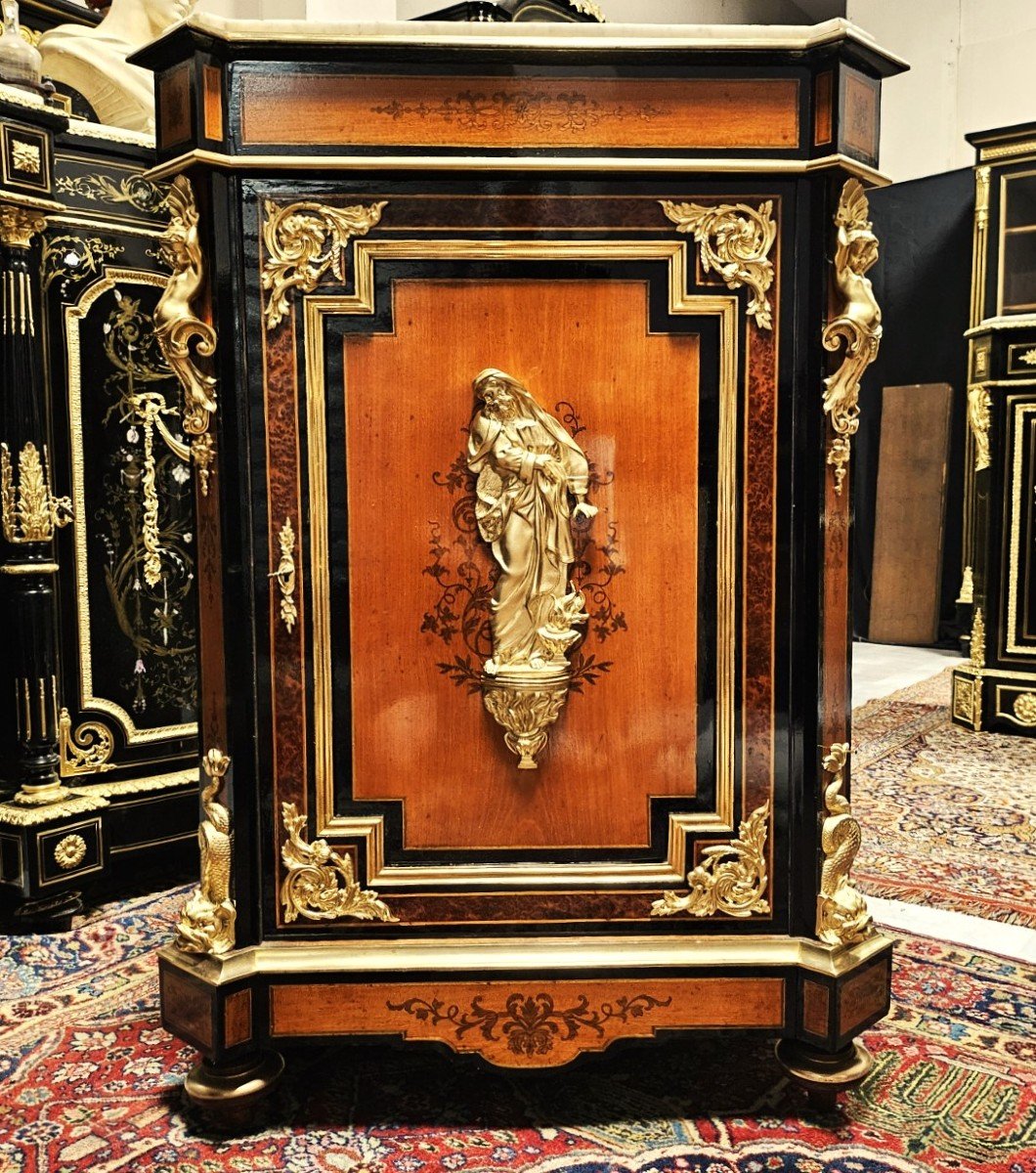 Diehl Support Cabinet In Marquetry, Bronzes Signed Picard, Th. Napoleon III Napoleon 3 Boulle-photo-4