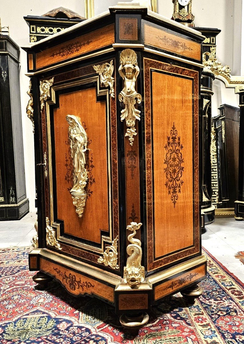 Diehl Support Cabinet In Marquetry, Bronzes Signed Picard, Th. Napoleon III Napoleon 3 Boulle-photo-5