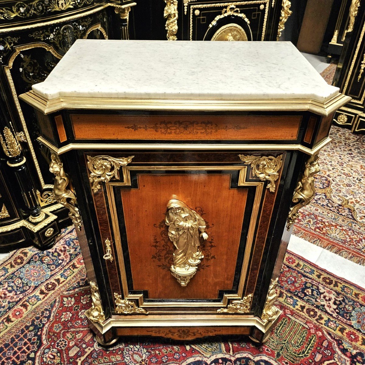 Diehl Support Cabinet In Marquetry, Bronzes Signed Picard, Th. Napoleon III Napoleon 3 Boulle-photo-6