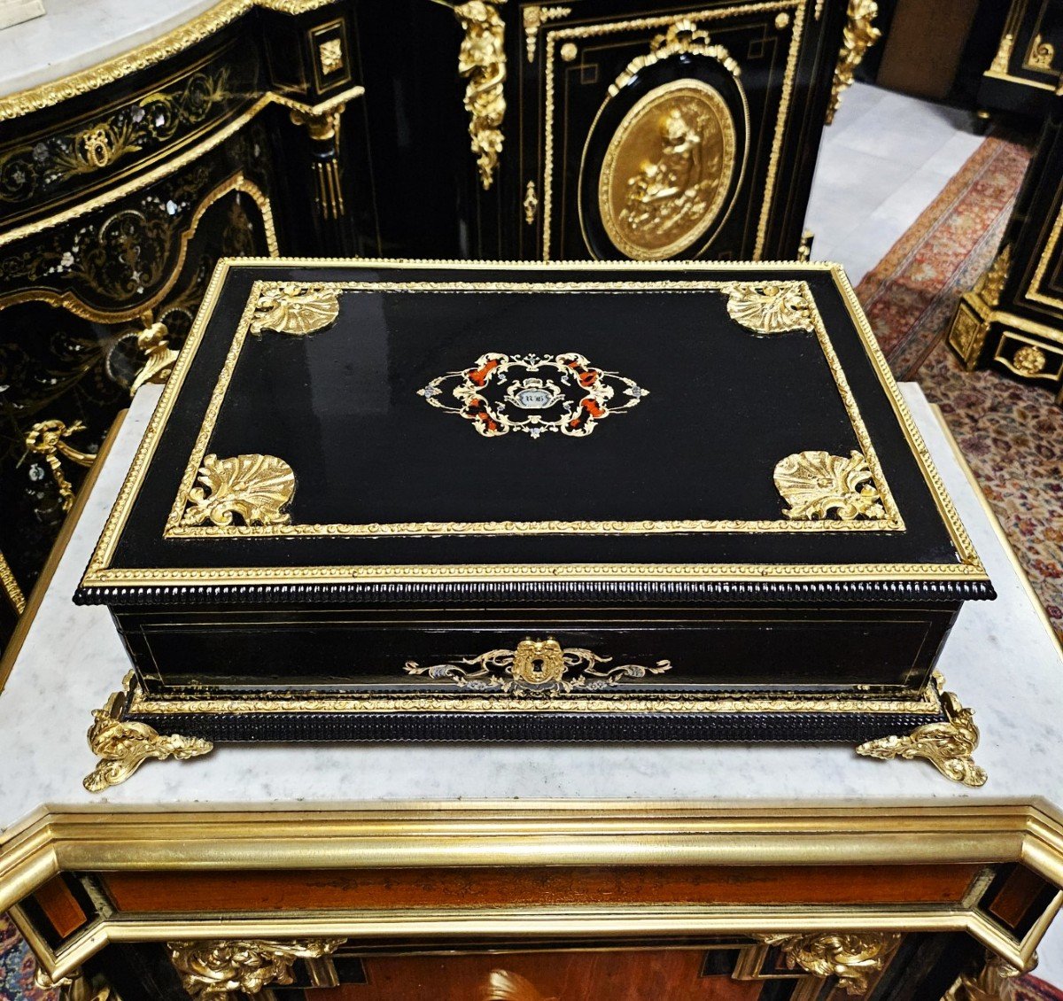 Grand Coffret Ou Boite En Marqueterie Boulle époque Napoléon III Napoleon 3-photo-4