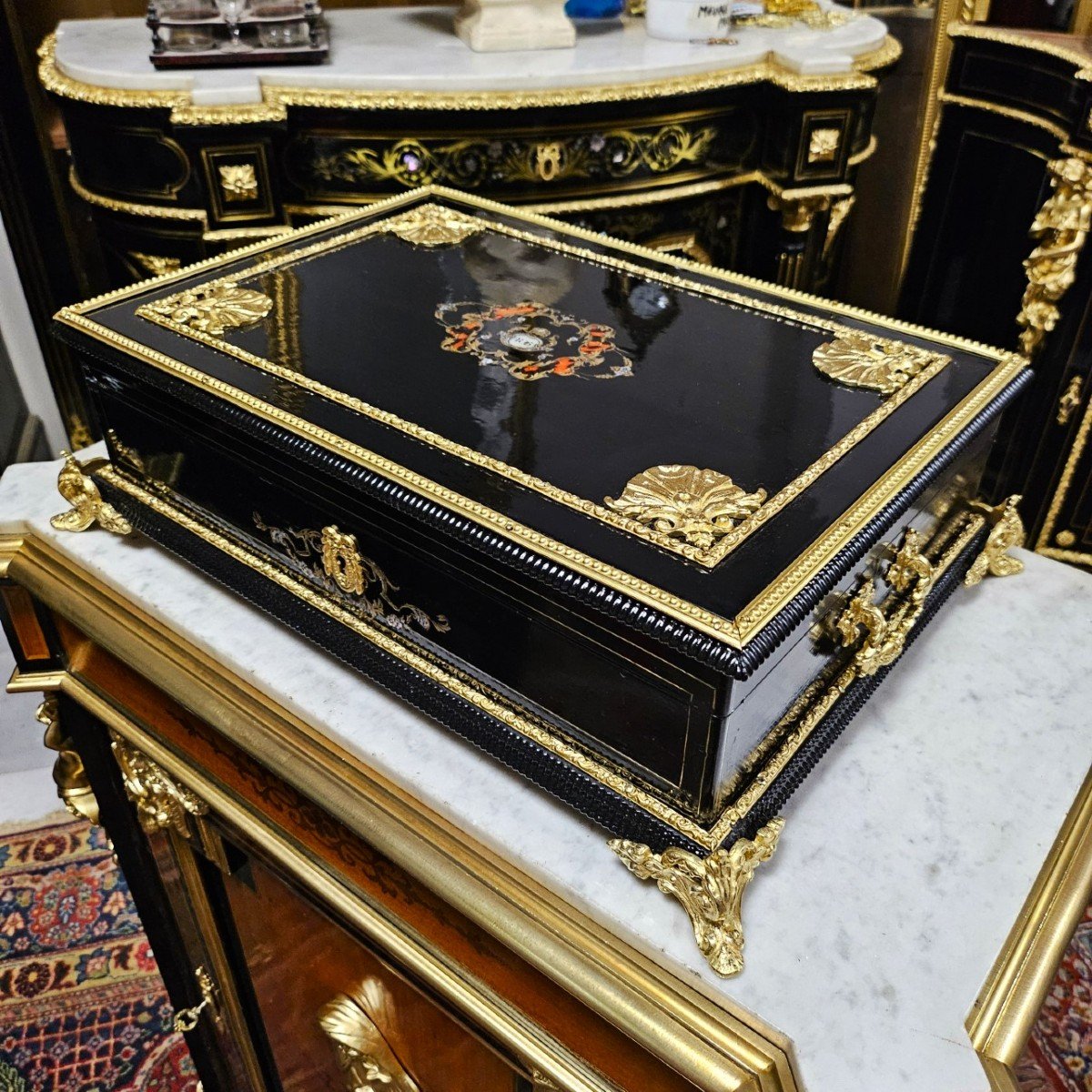 Grand Coffret Ou Boite En Marqueterie Boulle époque Napoléon III Napoleon 3-photo-4