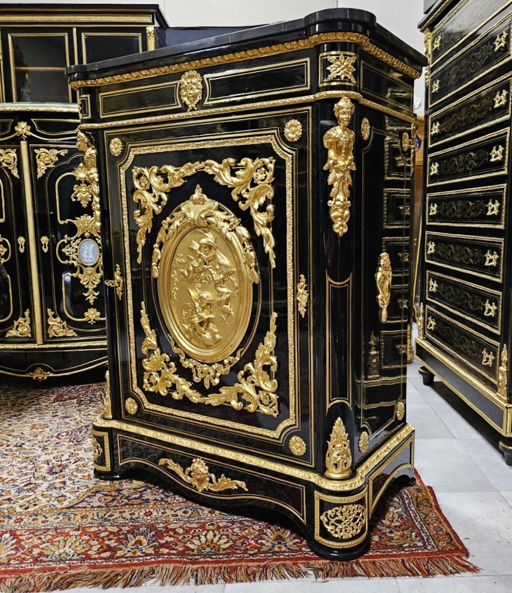 Meuble d'Appui à Médaillon Signé Bertaux En Marqueterie Boulle  époque Napoléon III Napoleon 3-photo-4