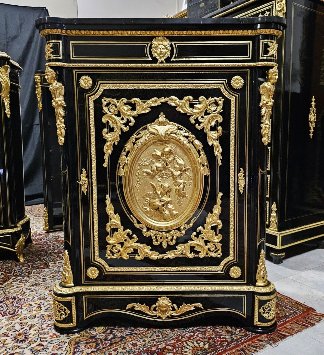 Meuble d'Appui à Médaillon Signé Bertaux En Marqueterie Boulle  époque Napoléon III Napoleon 3-photo-1