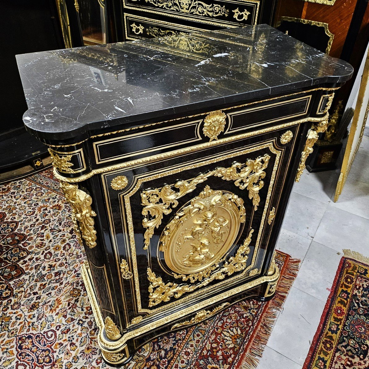 Meuble d'Appui à Médaillon Signé Bertaux En Marqueterie Boulle  époque Napoléon III Napoleon 3-photo-2