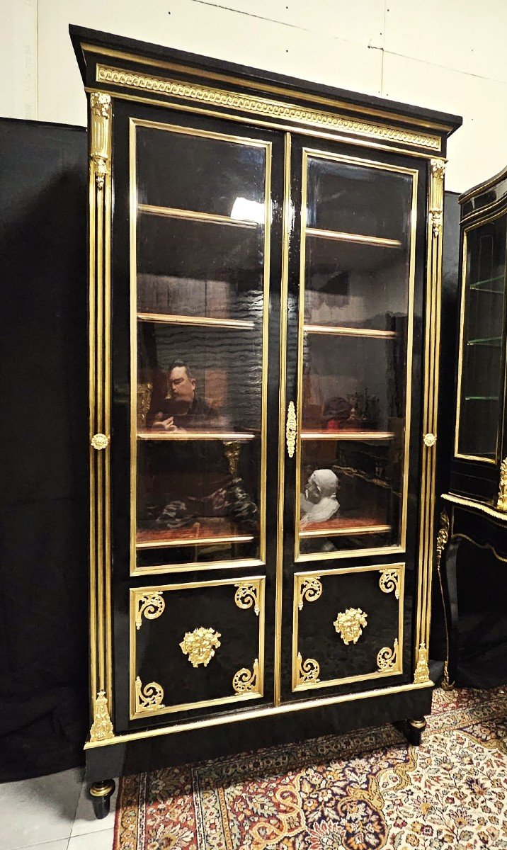 Large Boulle Showcase Or Library 2 Doors Napoleon III Period Napoleon 3-photo-4