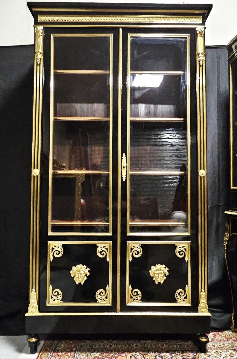 Large Boulle Showcase Or Library 2 Doors Napoleon III Period Napoleon 3-photo-1