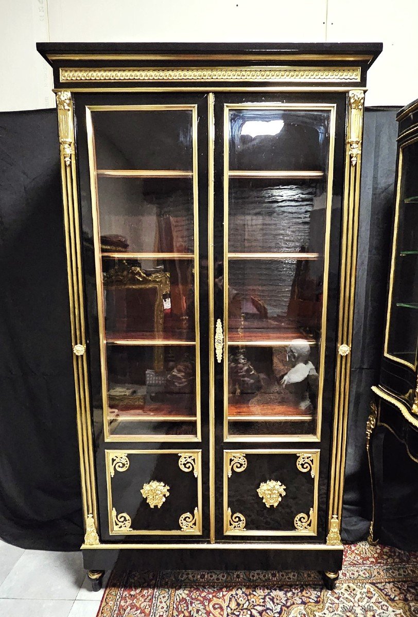 Large Boulle Showcase Or Library 2 Doors Napoleon III Period Napoleon 3-photo-5