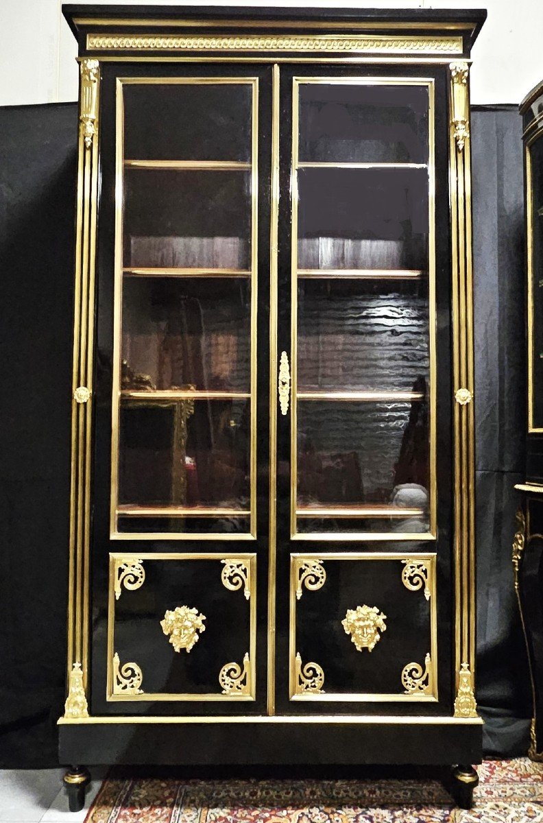 Large Boulle Showcase Or Library 2 Doors Napoleon III Period Napoleon 3