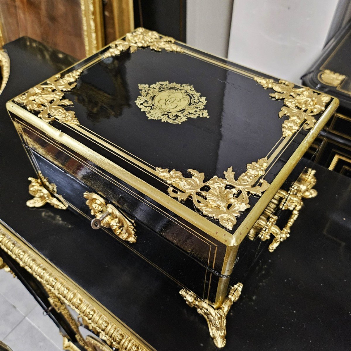 Grand Coffret Ou Boite En Marqueterie Boulle Signé Vervelle époque Napoléon III Napoleon 3-photo-3