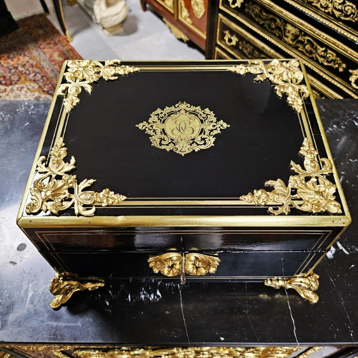 Grand Coffret Ou Boite En Marqueterie Boulle Signé Vervelle époque Napoléon III Napoleon 3-photo-2