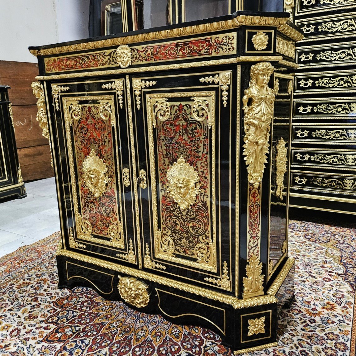 Support Unit 2 Doors In Boulle Tortoiseshell Marquetry And Brass Th. Napoleon III Napoleon 3-photo-2