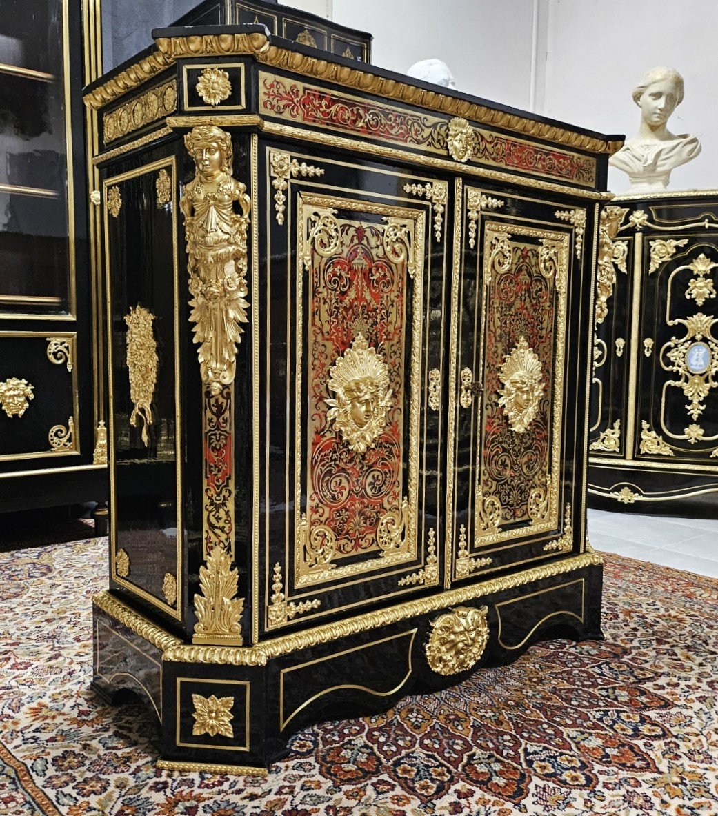 Support Unit 2 Doors In Boulle Tortoiseshell Marquetry And Brass Th. Napoleon III Napoleon 3-photo-5