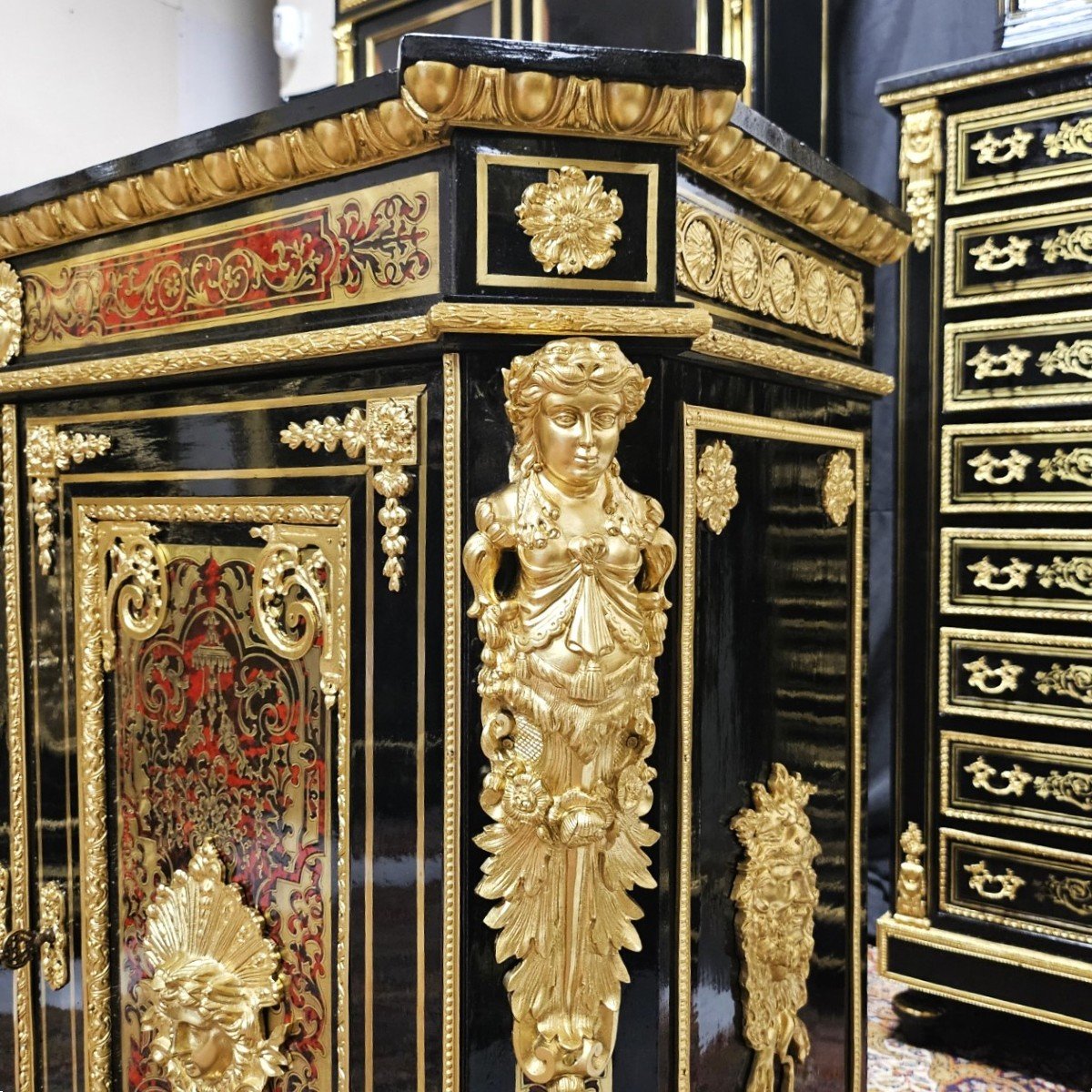 Support Unit 2 Doors In Boulle Tortoiseshell Marquetry And Brass Th. Napoleon III Napoleon 3-photo-6