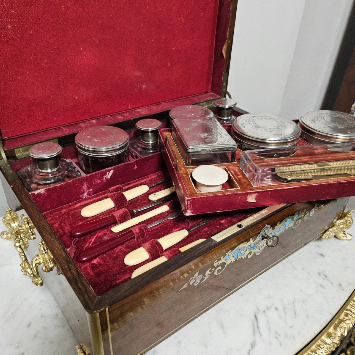 Important Coffret De Toilette En Marqueterie Boulle époque Napoléon III Boite Napoleon 3-photo-1