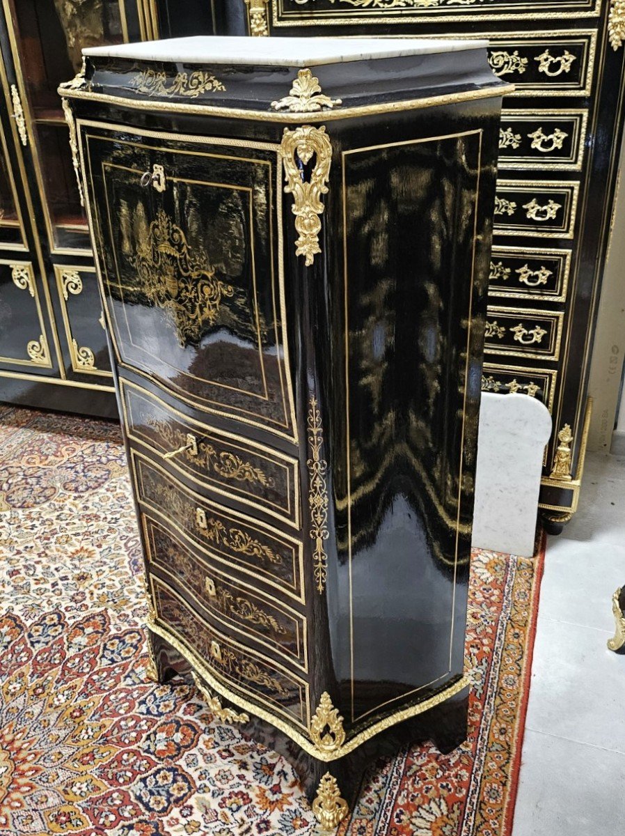 Lady's Secretary In Boulle Marquetry, Napoleon III Period Napoleon 3-photo-3