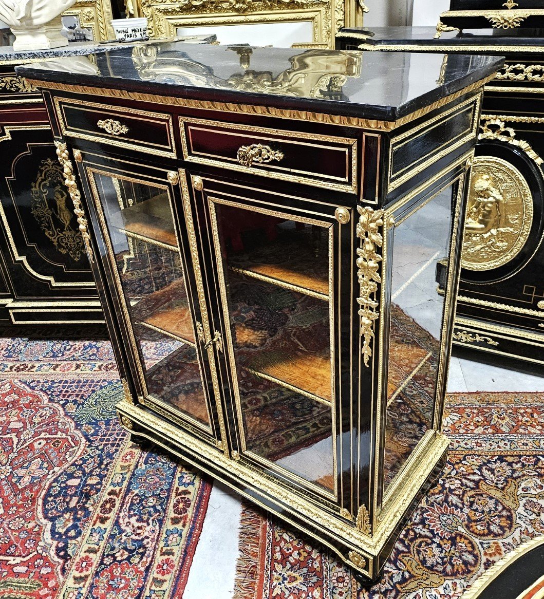 Display Cabinet Or Bookcase 2 Doors Support Height Boulle Marquetry Ep. Napoleon III Napoleon 3-photo-2