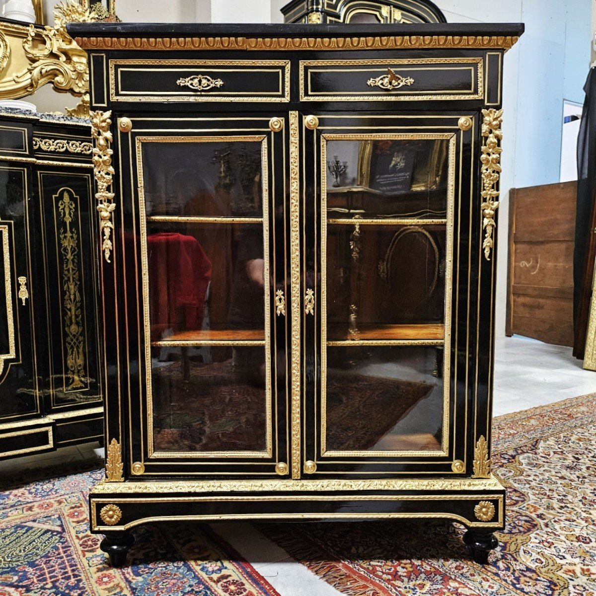 Display Cabinet Or Bookcase 2 Doors Support Height Boulle Marquetry Ep. Napoleon III Napoleon 3-photo-3