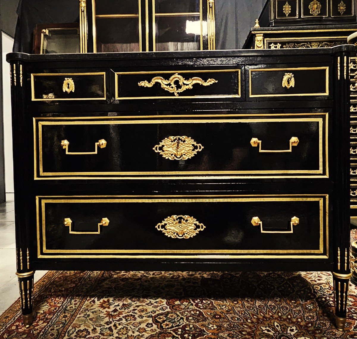 Rare Commode époque Napoléon III Avec Ornementation De Bronzes Dorés -  Napoleon 3 Boulle-photo-1