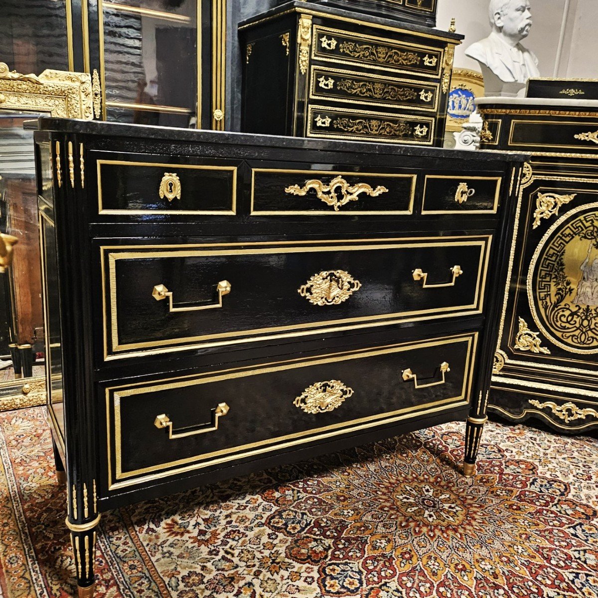 Rare Commode époque Napoléon III Avec Ornementation De Bronzes Dorés -  Napoleon 3 Boulle-photo-4