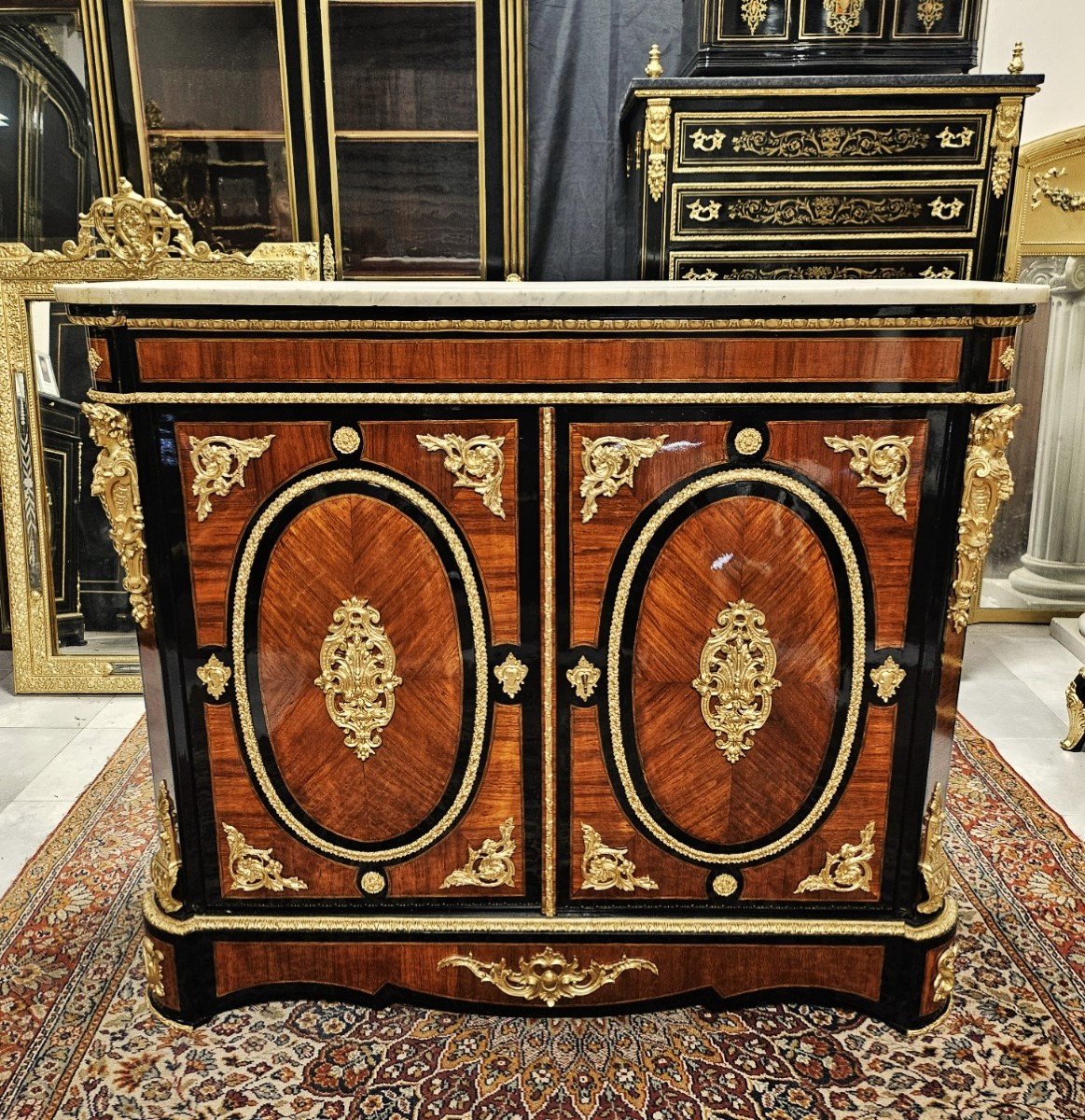 Large 2-door Marquetry Sideboard Signed "diehl" Period Napoleon III - Napoleon 3 Boulle-photo-2