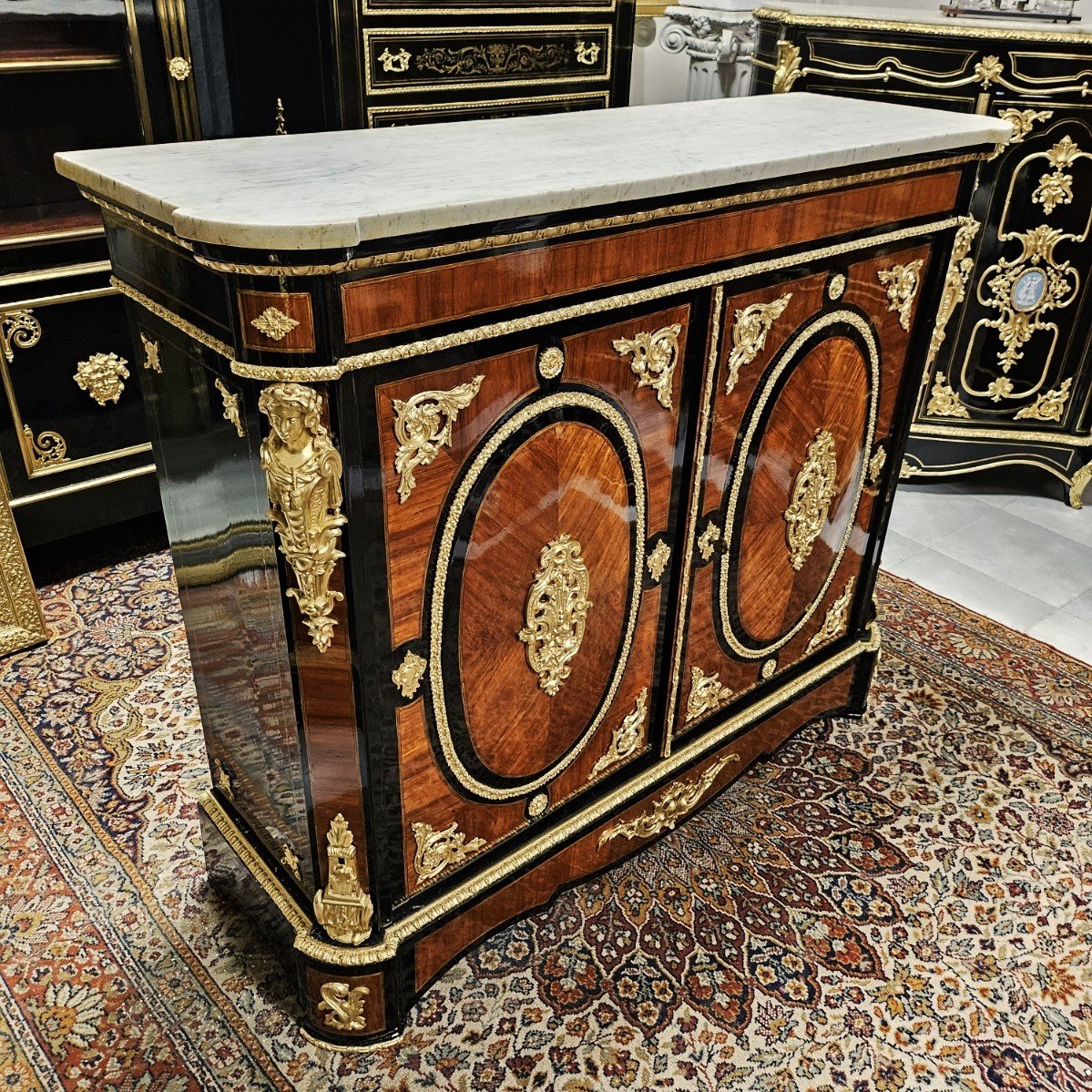 Large 2-door Marquetry Sideboard Signed "diehl" Period Napoleon III - Napoleon 3 Boulle-photo-3