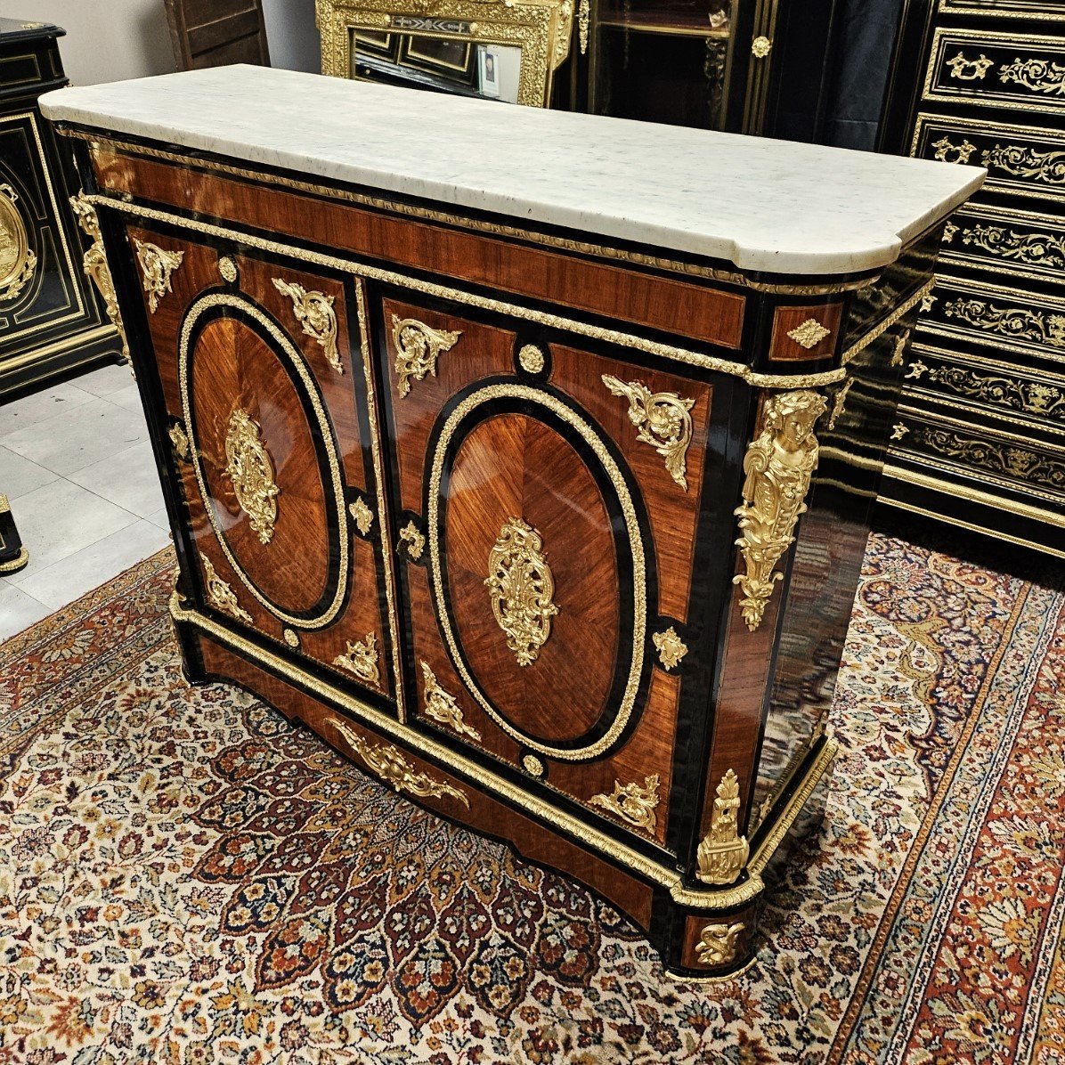 Large 2-door Marquetry Sideboard Signed "diehl" Period Napoleon III - Napoleon 3 Boulle-photo-4