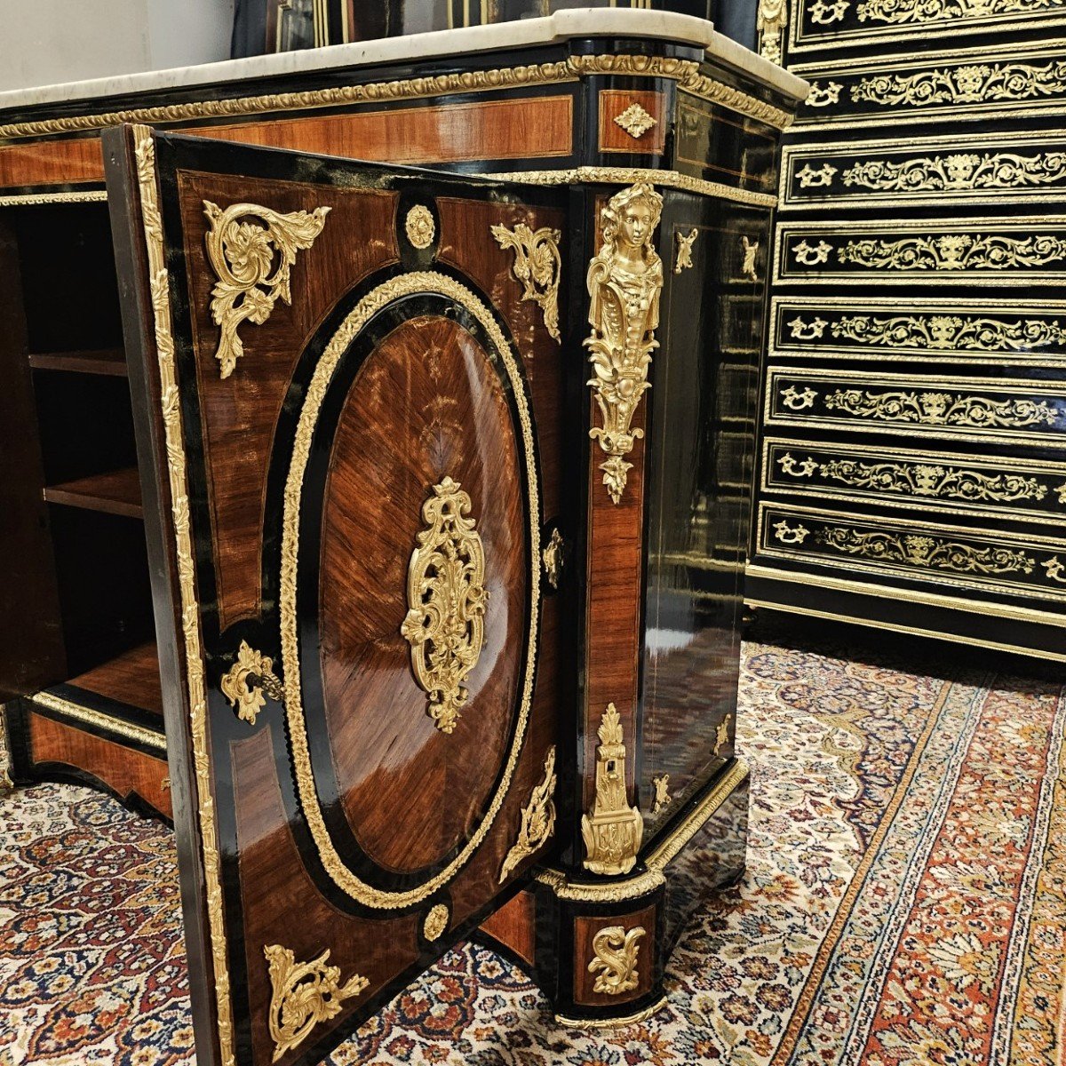 Large 2-door Marquetry Sideboard Signed "diehl" Period Napoleon III - Napoleon 3 Boulle-photo-1