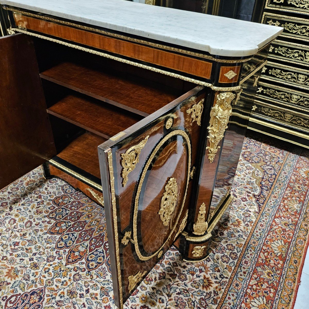 Large 2-door Marquetry Sideboard Signed "diehl" Period Napoleon III - Napoleon 3 Boulle-photo-2