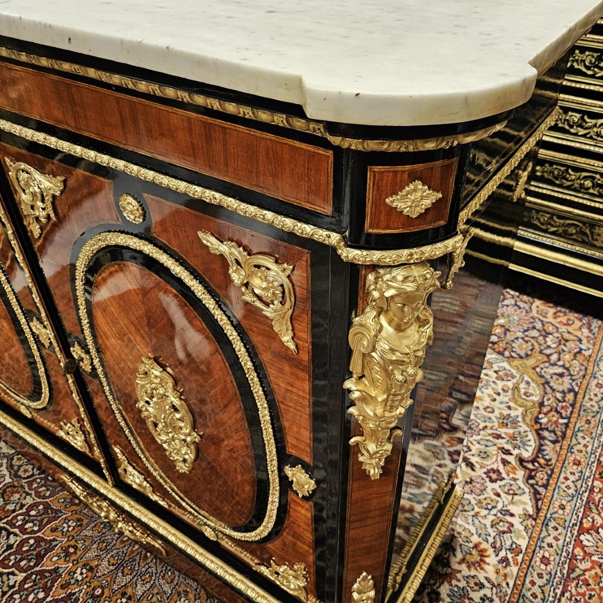 Large 2-door Marquetry Sideboard Signed "diehl" Period Napoleon III - Napoleon 3 Boulle-photo-5